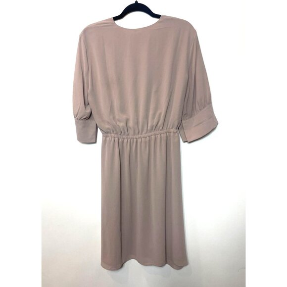 H&M Chiffon Drawstring Waist Dress Powder Beige M Knee-Length Short Wide Sleeves - Picture 3 of 14